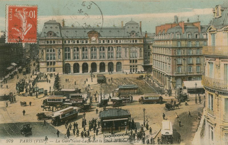 Gare St Lazare a Cour de Rome, Paříž. Pohlednice odeslaná v roce 1913. od French Photographer
