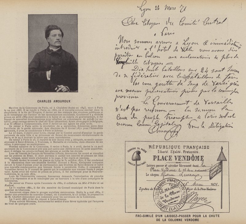 Pařížská komuna, Charles Amouroux, faksimile průsmyku pro pád sloupu Vendome (černobílá fotografie) od French Photographer