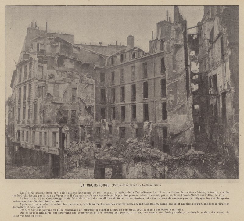Pařížská komuna, Červený kříž, Pohled z rue du Cherche-Midi (černobílá fotografie) od French Photographer