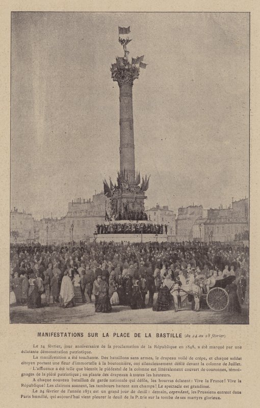 Pařížská komuna, demonstrace na náměstí Place De La Bastille, 24.–28. února (černobílá fotografie) od French Photographer