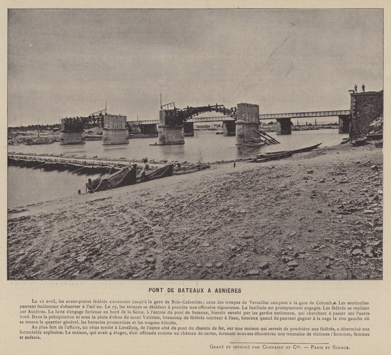 Pařížská komuna, Pont De Bateaux At Asnieres (černobílá fotografie) od French Photographer