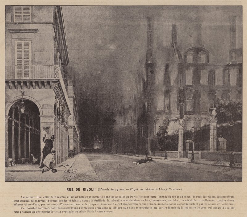 Pařížská komuna, Rue De Rivoli, Matiné 24. května (černobílá fotografie) od French Photographer