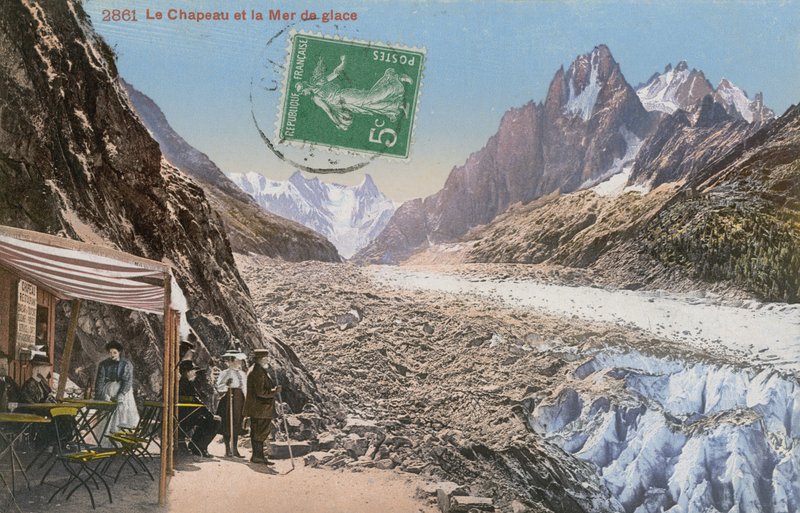 Le Chapeau a Mer de Glace v Alpách. Pohlednice odeslána v roce 1913. od French Photographer
