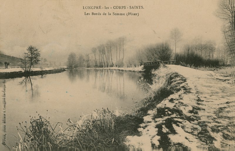 Longpre-les-Corps-Saints - břehy Sommy v zimě. Pohlednice odeslána v roce 1913. od French Photographer