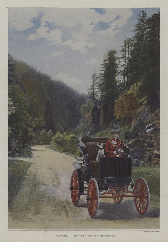 Mademoiselle Yahne ve svém Clevelandském voze v Plombieres-les-Bains, Francie (barevné foto) od French Photographer