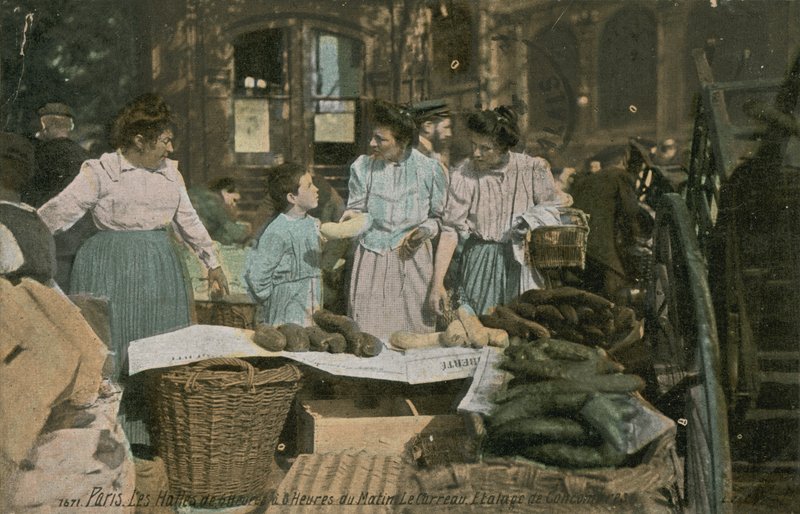 Stánek na trhu v Les Halles v Paříži, Francie. Pohlednice odeslána v roce 1913. od French Photographer