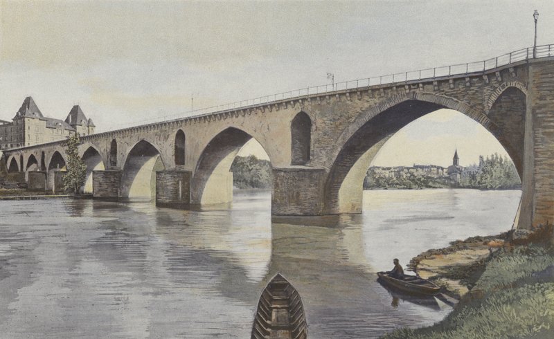 Montauban, Most přes Tarn, Pohled po proudu na levém břehu od French Photographer