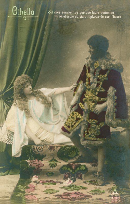 Othello s Desdemonou. Scéna z tragické hry Williama Shakespeara napsané kolem roku 1603. Pohlednice odeslána v roce 1913. od French Photographer