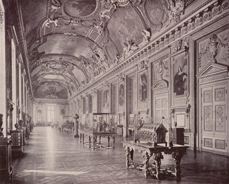 Paříž: Galerie Apollo, muzeum Louvre, pohled na jih (černobílá fotografie) od French Photographer