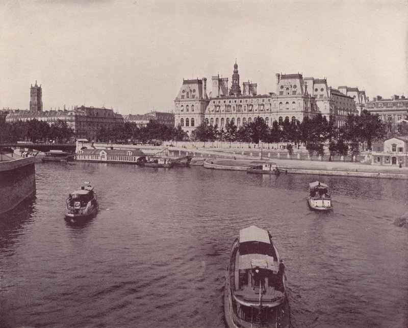 Paříž: Hotel de Ville, od River Side (černobílá fotografie) od French Photographer