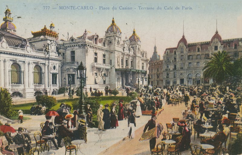 Terasa Cafe de Paris, Place du Casino, Monte Carlo. Pohlednice odeslána v roce 1913. od French Photographer