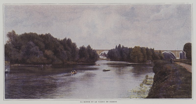 Řeka Marne a viadukt Nogent, Francie (barevné foto) od French Photographer