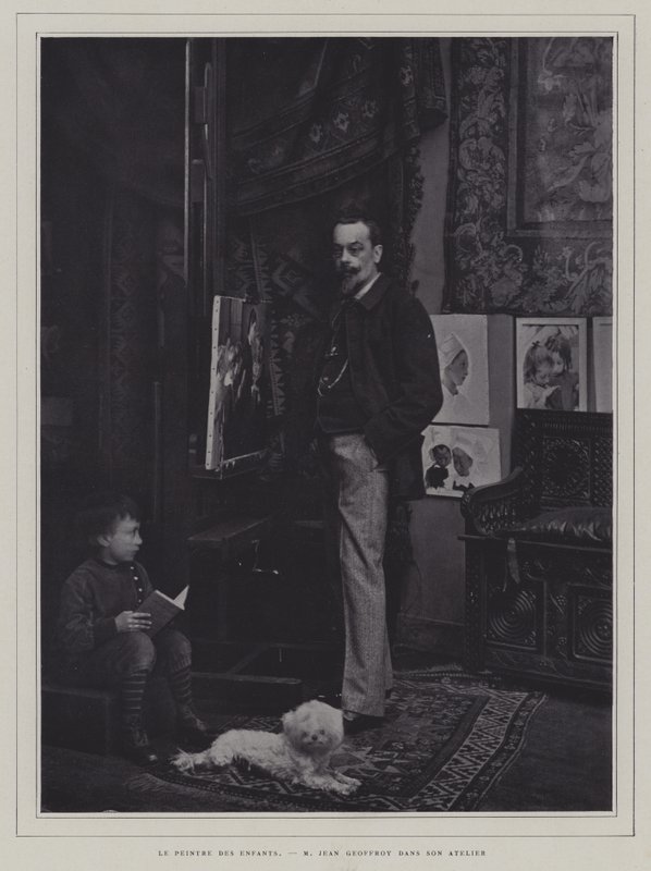 Malíř dětí: francouzský umělec Jean Geoffroy ve svém ateliéru (černobílá fotografie) od French Photographer