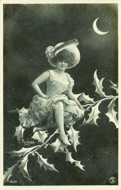 Žena sedící na větvi cesmíny (černobílá fotografie) od French Photographer