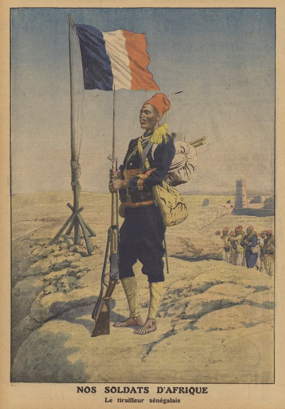 Senegalský tirailleur ve Francii a Africe (barevné lito) od French School