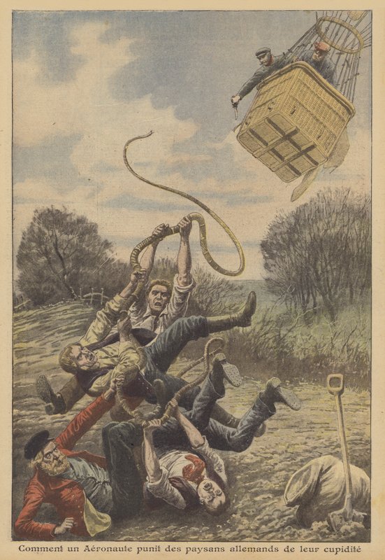 Balonista trestající německé rolníky za jejich chamtivost (barva litho) od French School