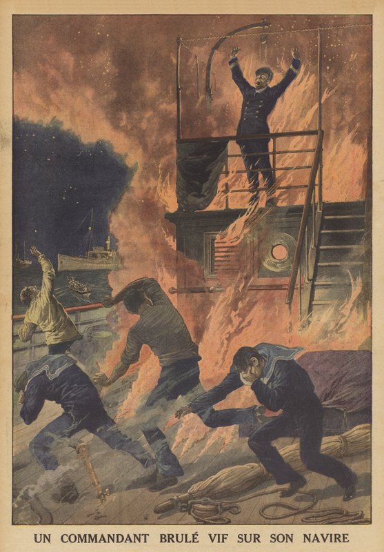Kapitán uhořel zaživa na své lodi (barva litho) od French School