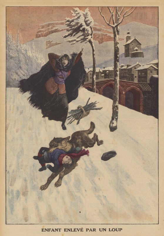 Dítě unesené vlkem (barva litho) od French School
