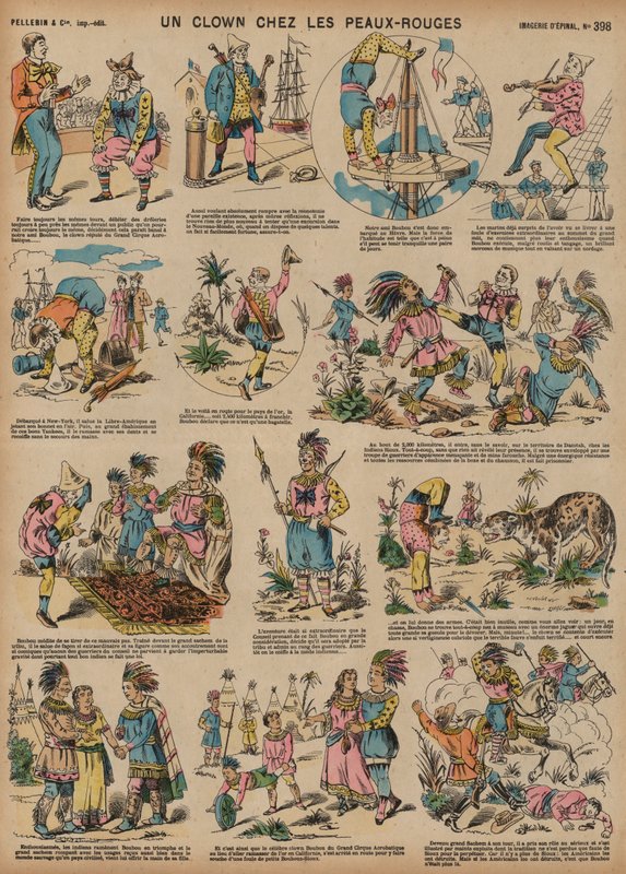 Klaun mezi domorodými Američany (barevná rytina) od French School