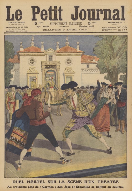 Smrtící souboj na scéně divadla ve Španělsku (barevné lito) od French School