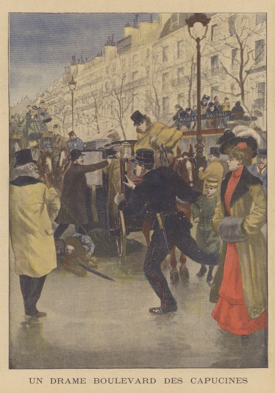 Vražda na Boulevard des Capucines v Paříži (barevné lito) od French School