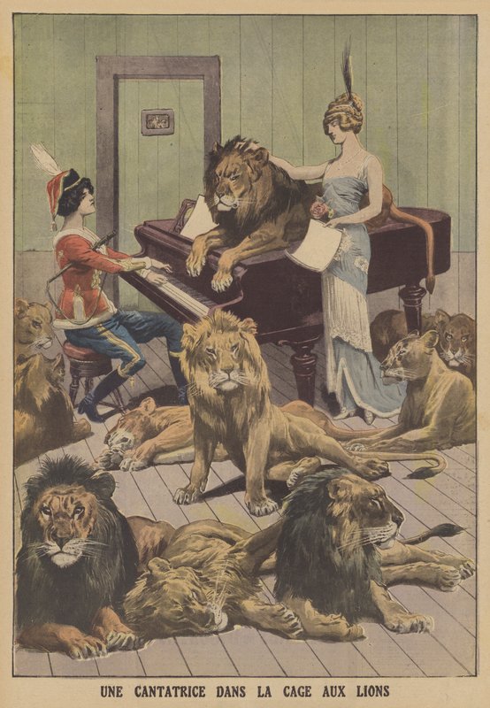 Zpěvák v jámě lvové v Německu (barva lito) od French School