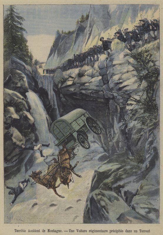 Hrozná nehoda v horách (barva litho) od French School