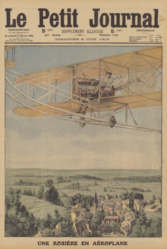Mladá žena letí v letadle na Montferrand, Francie (barva litho) od French School