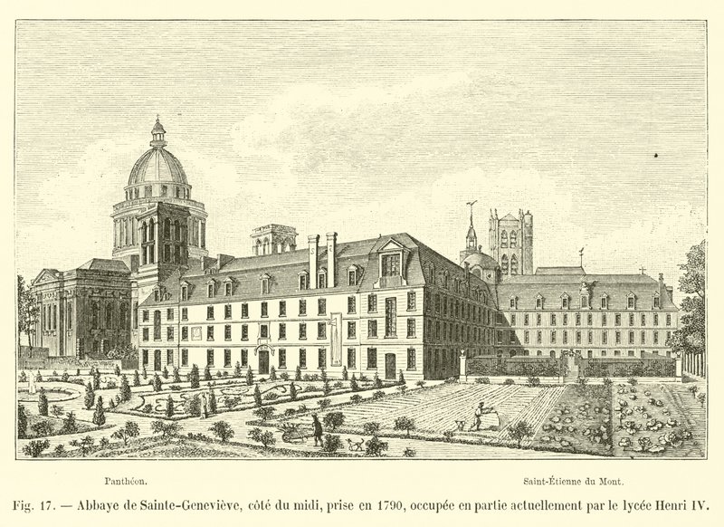 Opatství Sainte-Genevieve, jižní pobřeží, přijaté v roce 1790, v současné době částečně obsazeno lyceem Henri IV. od French School