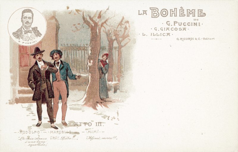Třetí dějství, La Boheme (barevné lito) od French School