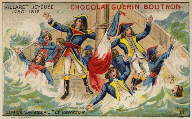 Admirál Villaret de Joyeuse na palubě své potápějící se lodi Vengeur du Peuple (chromolitho) od French School