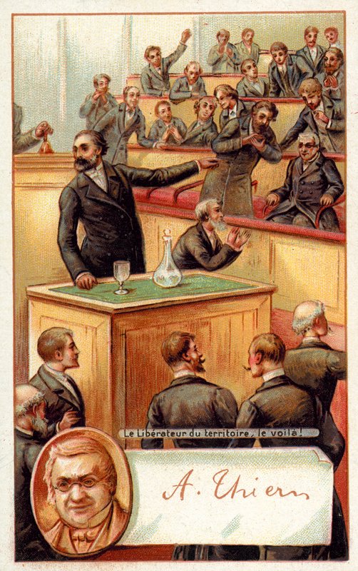 Adolphe Thiers uznávaný ve francouzském Národním shromáždění (chromolitho) od French School