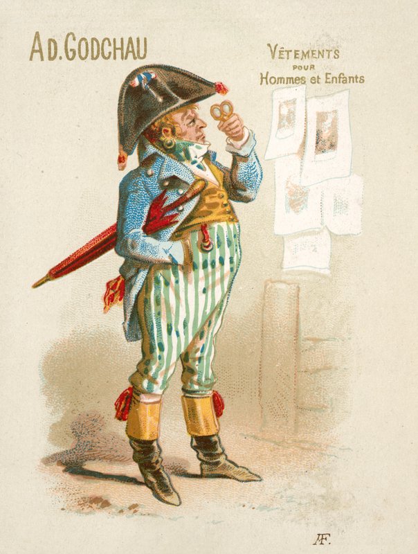 Reklama na pánské a dětské oblečení Ad Godchau (chromolitho) od French School