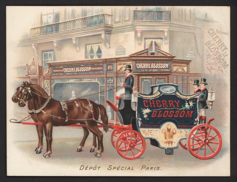 Reklama na parfém Cherry Blossom (chromolitho) od French School