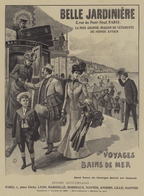 Reklama na obchod s oblečením Belle Jardiniere, Paříž (litho) od French School