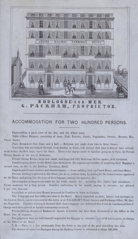 Reklama na hotel Louvre Railway Terminus, Boulogne-sur-Mer, Francie (litho) od French School