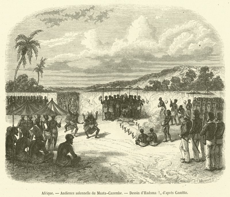 Afrika, Slavnostní audience Muata-Cazembe (rytina) od French School