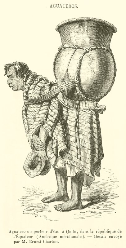 Aguatero nebo Water Carrier v Qnito, Ekvádorská republika, Jižní Amerika (rytina) od French School