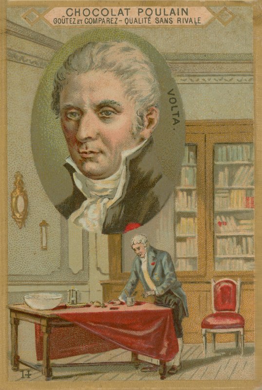 Alessandro Volta, obchodní karta Chocolat Poulain od French School