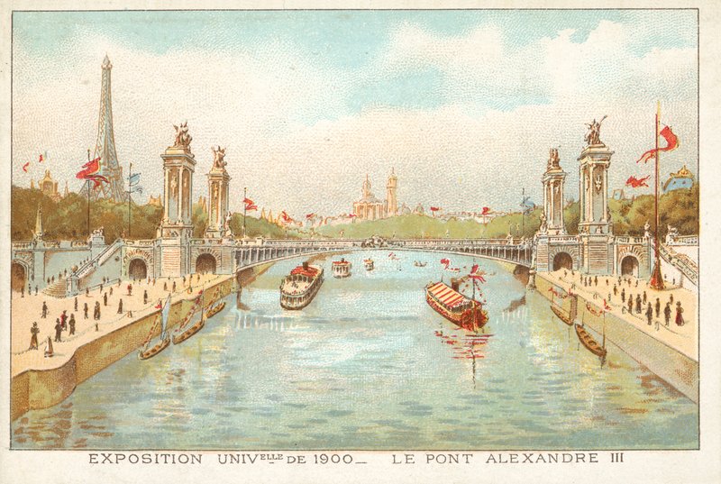 Most Alexandra III., výstava Universelle 1900, Paříž (chromolitho) od French School
