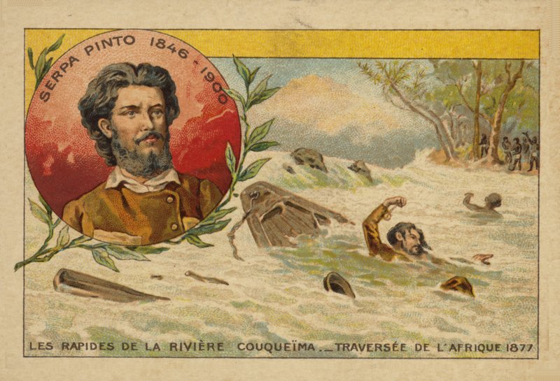 Alexandre de Serpa Pinto (1846-1900) probojovával se přes peřeje řeky Cuando při přechodu Afriky v roce 1877 od French School
