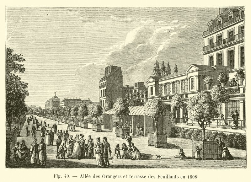 Allee des Orangers a terasa Feuillants v roce 1808 od French School