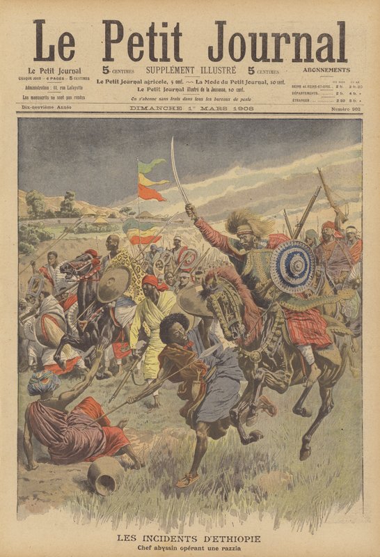 Habešský náčelník vedoucí nájezd proti Somálcům (barva litho) od French School