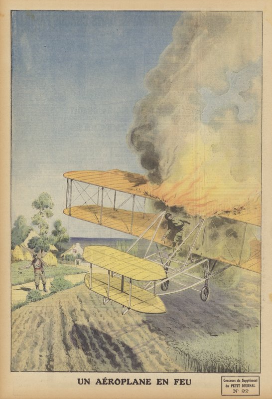 Hořící letadlo (barva litho) od French School