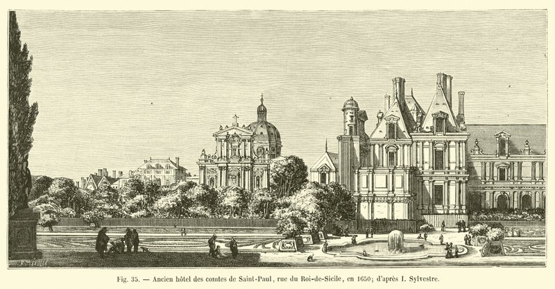 Bývalý hotel hrabat Saint-Paul, rue du Roi-de-Sicile, v roce 1650; po mně Sylvester od French School