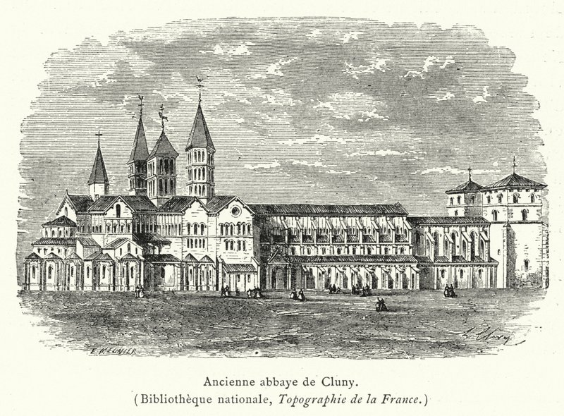 Bývalé opatství Cluny (rytina) od French School