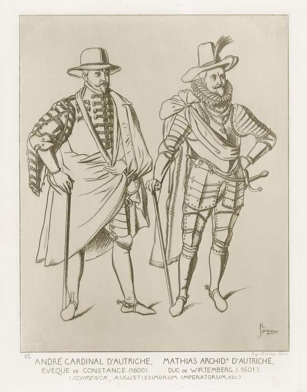 Andre Cardinal dAutriche, Eveque de Constance (1600). Mathias Archid dAutriche, vévoda de Wirtemberg (1601). Podle kresby C Shrencka od French School