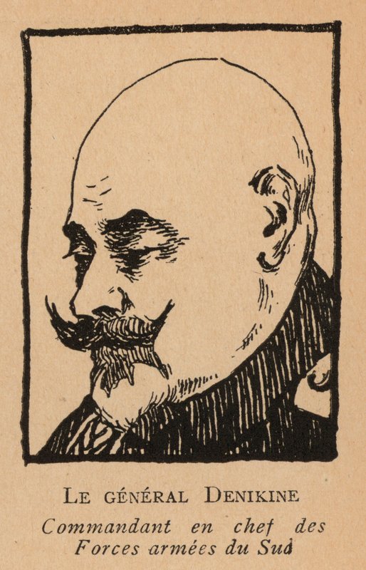 Anton Děnikin, ruský generál, který velel Bílé armádě na jihu Ruska během občanské války (litografie) od French School
