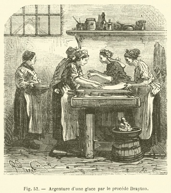 Stříbření zrcadla Draytonovým procesem (rytí) od French School