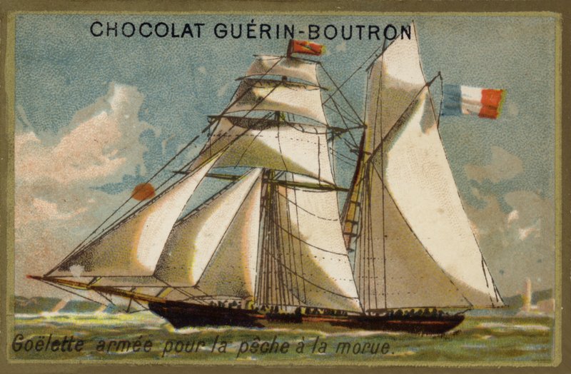 Ozbrojený škuner na lov tresek (chromolitho) od French School